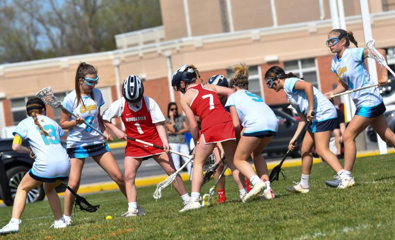 Worcester Prep twins Brooke, No. 1, and Blair Moore, No. 7.